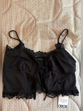 ASOS Black Lace-Trim Tie-Front Cami